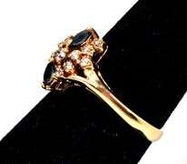 Sparkling 14K Yellow Gold Diamond Ring with Blue Sapphire Gemstone Accents