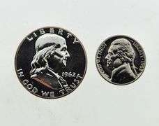 1962 Proof Franklin Half & Jefferson Nickel, 90% Silver Half