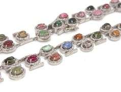 Breathtaking 25.00CTW Oval Cabochon -Cut Multi-Colored Tourmaline & 4.5CTW Diamond Necklace in 14K W