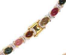 Inspiring Brand New European 38.00CTW Oval Cabochon-Cut Multi-Colored Tourmaline & 3.00CTW Diamond N