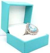 Fantastic 12.65CTS Pear shaped Brilliant-Cut Blue Topaz & Diamond Ring in 925 Sterling Silver