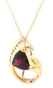 14kt Yellow gold Trillion garnet and channel set diamond slide pendant on chain