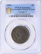 1856 Braided Hair Large Cent “Upright 5” PCGS Genuine XF Details Scarce Pre-Flying Eagle Issue