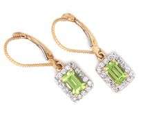 14kt Yellow gold Peridot and diamond dangle earrings