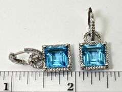 Vibrant 14K Blue Topaz and Diamond Dangle Earrings