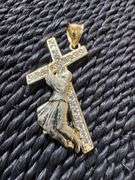 10K Yellow Gold Jesus & the Cross w/ Clear CZ's Pendant