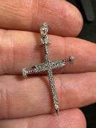 Rhodium Plated 925 Sterling Silver Nail Cross Moissanite Pendant