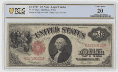 Nice 1917 Series Large Size $1 Legal Tender US Note. PCGS VF20
