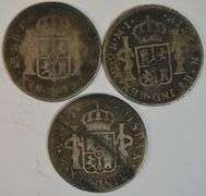 1773, nice 1785, & 1801 Mexico Silver 2 Reales pieces in circ
