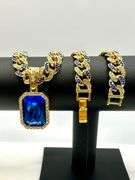 Dazzling 14 K Yellow Gold Plate Simulated Blue Tanzanite Chain Pendant Necklace