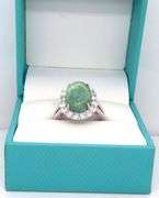 Enamoring 7.44CTW Oval Cabochon-Cut Natural Emerald & 1.39CTW White Sapphire Halo Ring in Sterling S