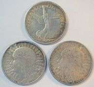 1928 Poland 5 Zlotych, & two 1932 Poland 10 Zlotych silver pieces