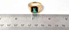 Wonderful 10K Yellow Gold Green Glass Gemstone Men's Ring