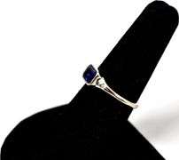 Elegant 14K White Gold Synthetic Sapphire Gemstone Ring with Diamond Accents