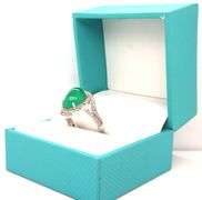 Sensational 4.50CTS Oval Cabochon-Cut Jade & 0.47CTW Diamond Ring in Sterling Silver