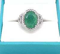 Darling 8.63CTS Oval Faceted Natural Emerald & 1.22 White Sapphire Ring in Sterling Silver