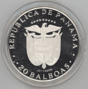 Gem Cameo Proof Large 1974 Panama 20 Balboas Silver Piece. Box/COA