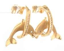 14kt Yellow gold 0.35ctw diamond dolphin jumping through hoop earrings
