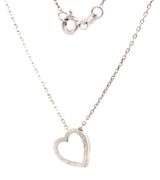 14k White Gold Brushed open Heart Pendant on Chain