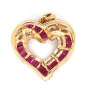 Classic 14K YG Ruby & Diamond Heart Pendant