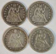 4 Diff. Nice VF/XF Liberty Seated Dimes 1843 to 1858