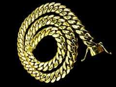 Huge 211.3 Gram 14 Kt Yellow Gold Plate Cuban Curb Link Chain Necklace