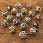 Hand Painted Multicolor Ceramic Cabinet Knobs Set of 25