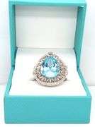 Fantastic 12.65CTS Pear shaped Brilliant-Cut Blue Topaz & Diamond Ring in 925 Sterling Silver