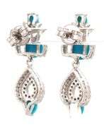 Adorable 2.5CTW Oval & Round Cabochon-Cut Turquoise and Diamond Dangle Earrings in Sterling Silver