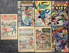 Vintage Comic Book & Comic Page Lot – Marvel/DC Bronze Age (Invaders #19, Superman Action, Iron Fist