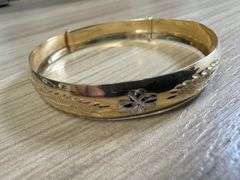 14k Yellow White Rose Tri Color Gold 8" Adjustable Bangle Bracelet 10mm Wide