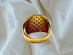 14 Kt Yellow Gold Plate 5.75 Cttw Simulated Diamond Midnight Blue Sapphire Ring