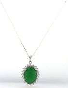 Endearing 6.59CTS Oval Faceted Natural Emerald & 2.25CTW White Sapphire Pendant Necklace in Sterling