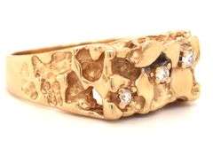 Classic 10K YG Man's Nugget Ring with Diamonds