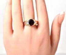 Excellent 10K Yellow Gold Red Garnet Gemstone Ring with Diamond Accents