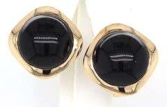 14kt Yellow gold black onyx in cushion frame omega backs earrings
