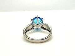 Amazing 14 Kt White Gold Plate 3.5 Ct Swiss Blue Topaz Ring