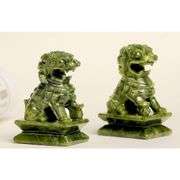 Pair of Jade Hand Carved Guardian Lions Feng Shui