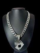 Dazzling Huge 169 Gram 18 Kt White Gold Plate Royal Flush Necklace Pendant