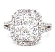 GIA Certificate Platinum 1.06ct Rectangular Cut Lab Diamond in Double Halo Split Shank Diamond Ring
