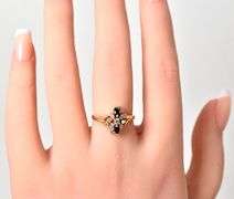 Sparkling 14K Yellow Gold Diamond Ring with Blue Sapphire Gemstone Accents