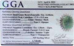 Amazing Large 13.00CTS Oval Cabochon-Cut Emerald & Sapphire Ring in Sterling Silver