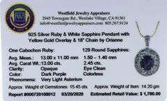 Fabulous Natural No Heat !3.00CTS Oval Cabochon-Cut Star Ruby & 2.45CTW Round Sapphire Pendant Neckl