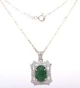 Lovely 2.25CTS Natural Emerald & 1.95CTW Sapphire Pendant Necklace in Sterling Silver