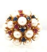 12kt Yellow gold pearl and multi gemstone cluster dome ring