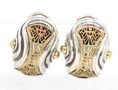 925 Sterling silver two tone open art Filigree shrimp earrings