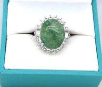 Fantastic Large 11.36CTS Oval Cabochon-Cut Natural Emerald & 1.14CTW Round & Baguette White Sapphire