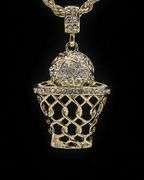 14 Kt Yellow Gold Plated Basketball Hoop Pendant Necklace