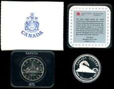 2 Canadian Proof Silver Dollars in Box: 1972 & 1986