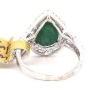 Sparkling 3.55CTW Pear Shaped Faceted Natural Emerald & Sapphire Ring in Sterling Silver